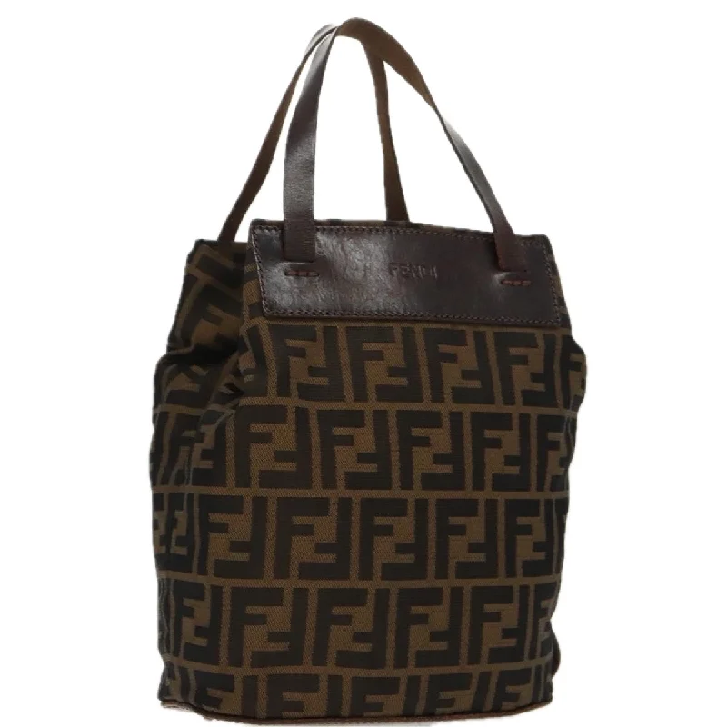 FENDI Zucca Canvas Hand Bag Brown Black Silver  ep6144