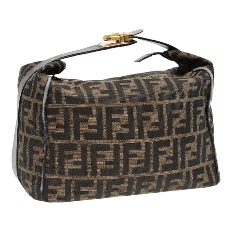 FENDI Zucca Canvas Hand Bag Brown Black gold  88081