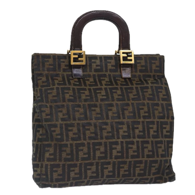 FENDI Zucca Canvas Hand Bag Brown Black gold  86939