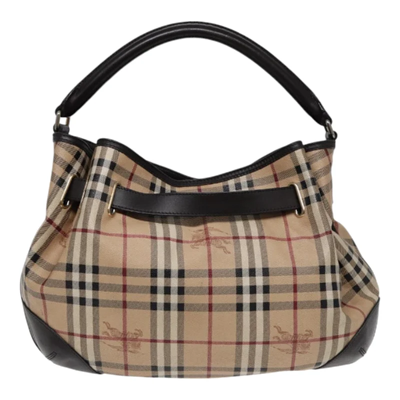 BURBERRY Nova Check Hand Bag PVC Leather 2way Beige Brown gold  85543