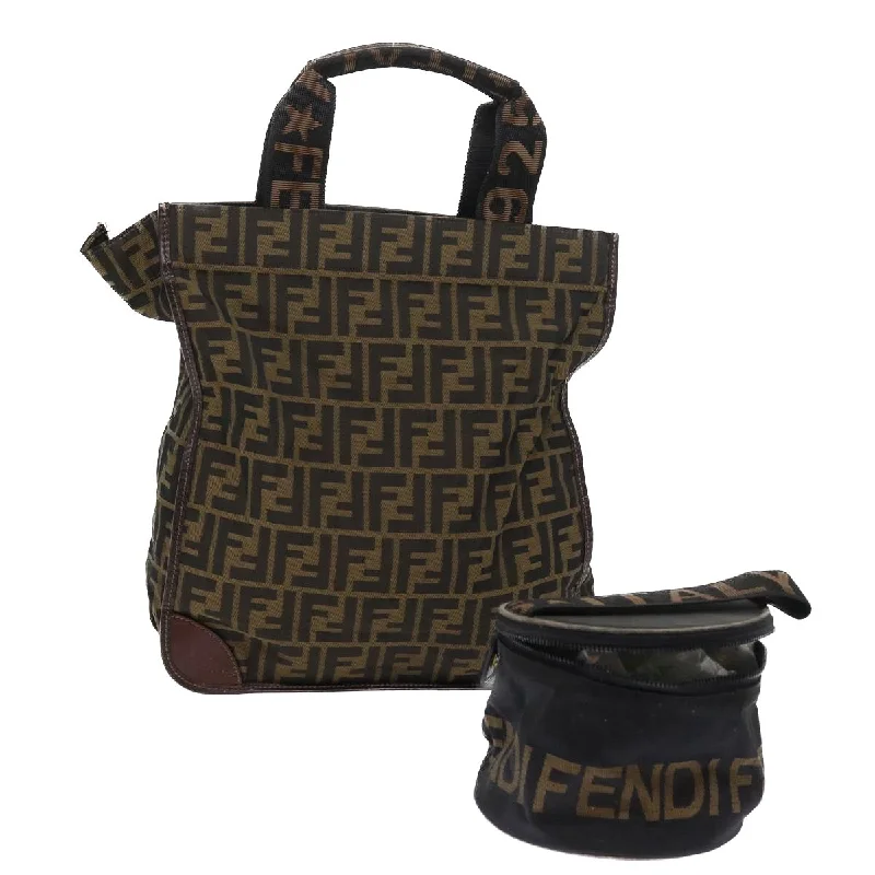 FENDI Zucca Canvas Hand Bag Nylon 2Set Brown Black  am5047