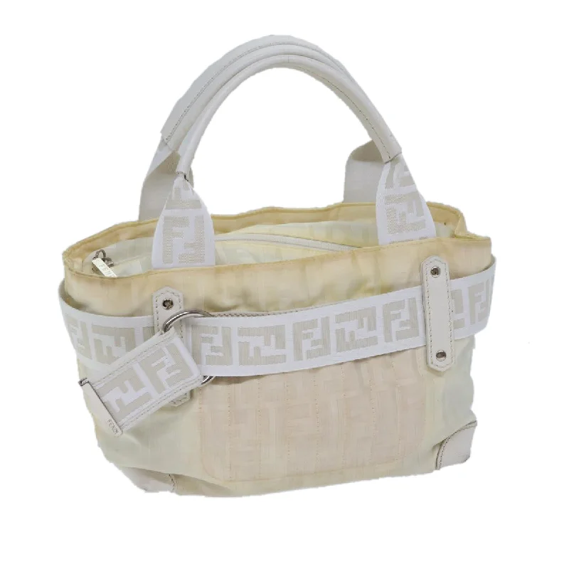 FENDI Zucca Canvas Hand Bag Nylon White  72631