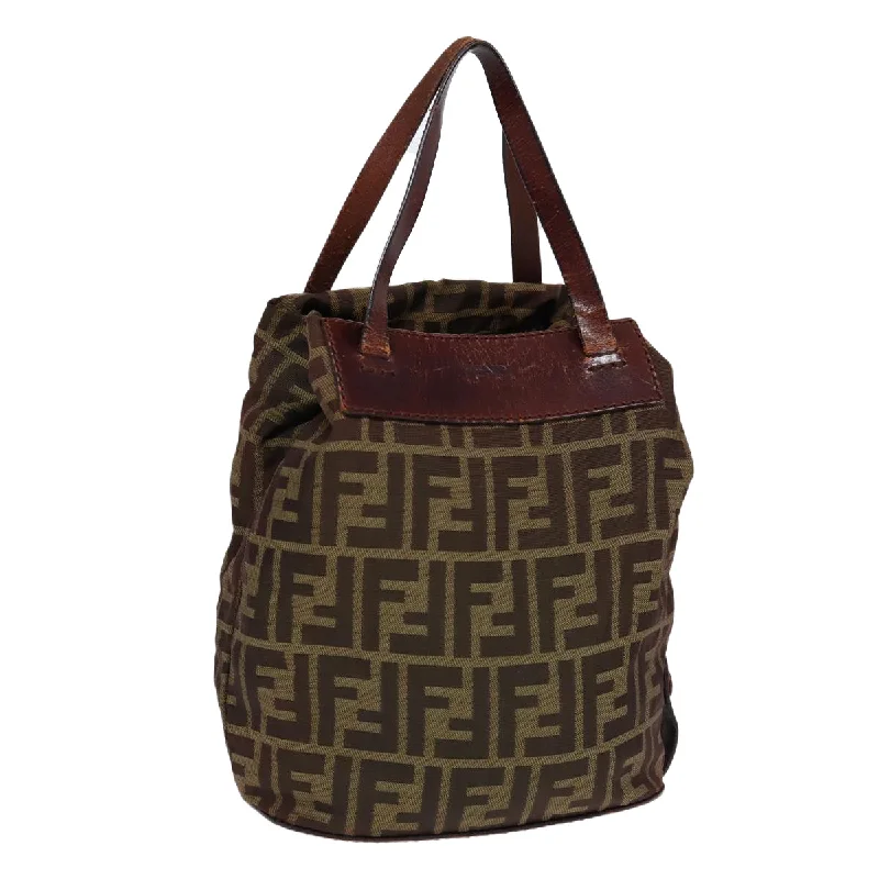 FENDI Zucca Canvas Hand Bag Brown Black  ti1947