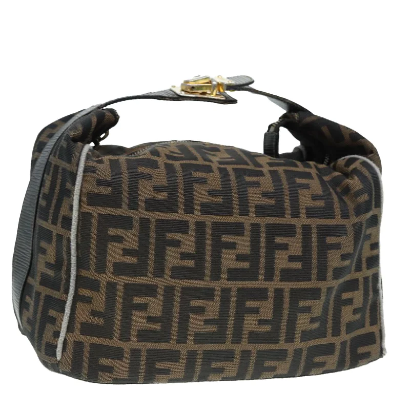 FENDI Zucca Canvas Vanity Hand Bag Brown Black gold  89547