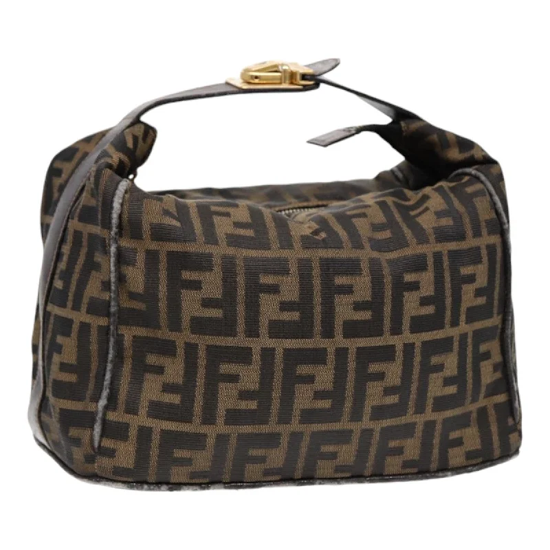 FENDI Zucca Canvas Hand Bag Brown Black gold  88080