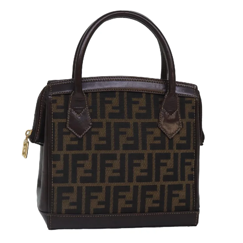 FENDI Zucca Canvas Hand Bag Brown Black gold  yk14322