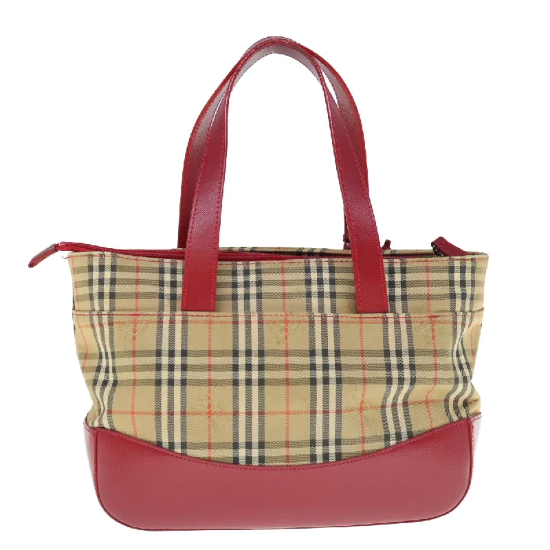 BURBERRY Nova Check Hand Bag Nylon Leather Beige Red  63499