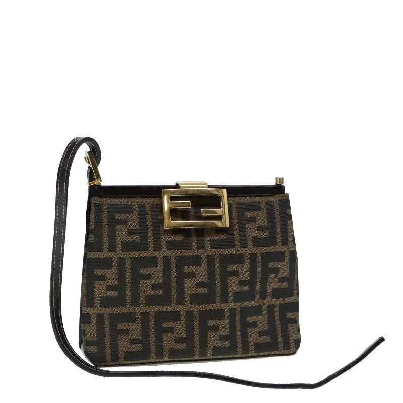 FENDI Zucca Canvas Mamma Baguette Shoulder Bag Gold Black Brown  89560