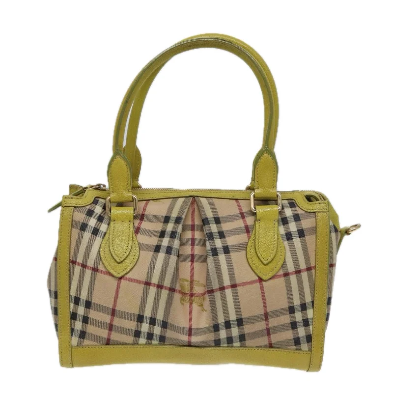 BURBERRY Nova Check Hand Bag PVC 2way Beige Gold Pistachio Yellow  85745