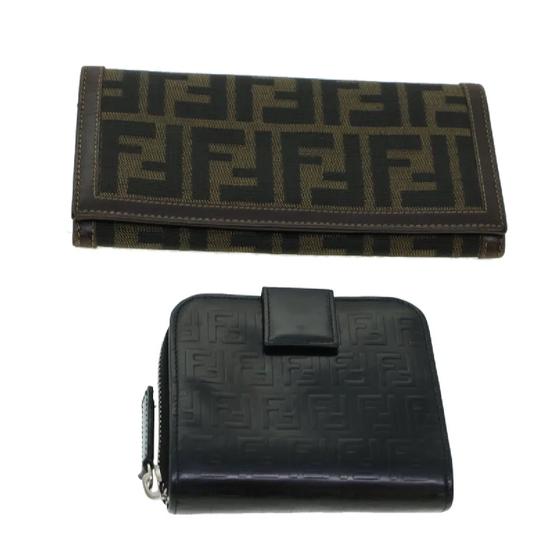 FENDI Zucca Canvas Wallet Leather 2Set Black Brown  ac1941