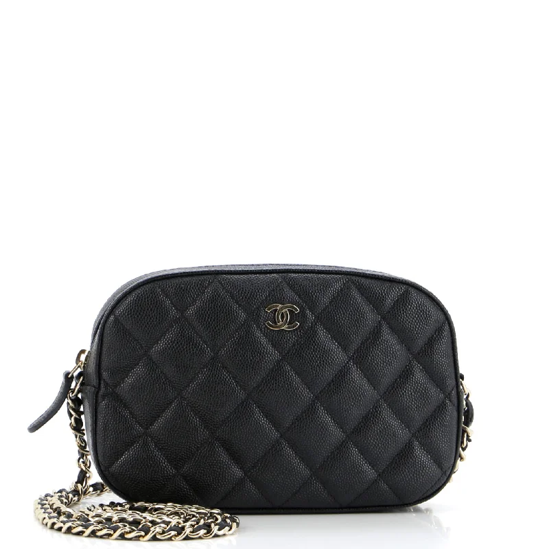 Zip Around Chain Camera Case Quilted Caviar Mini