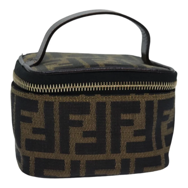 FENDI Zucca Canvas Vanity Pouch Brown Black gold  86299