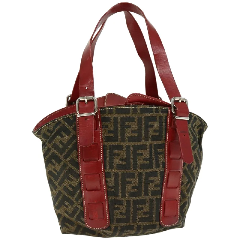 FENDI Zucca Canvas Hand Bag Brown Red  66308