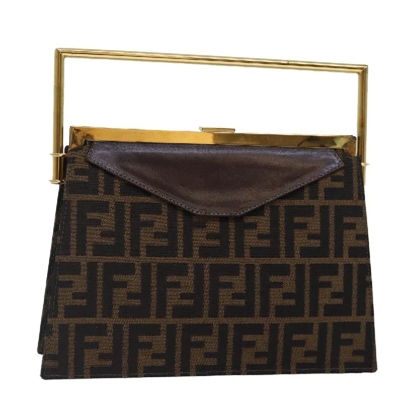 FENDI Zucca Canvas Hand Bag Gold Black Brown  yk14520A