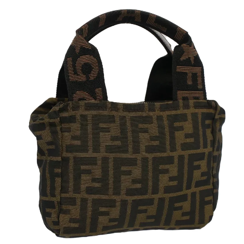 FENDI Zucca Canvas Hand Bag Brown Black  yk8449