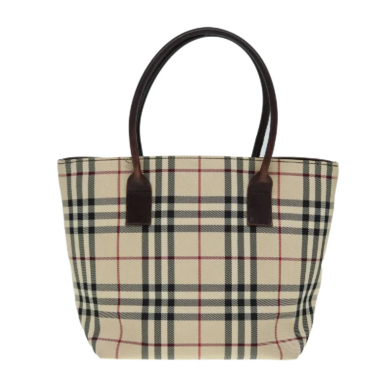 BURBERRY Nova Check Hand Bag Nylon Leather Beige Silver  bs17315