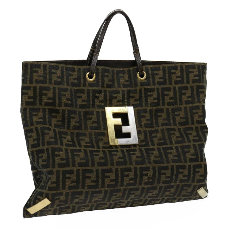 FENDI Zucca Canvas Hand Bag Brown Black  bs13299