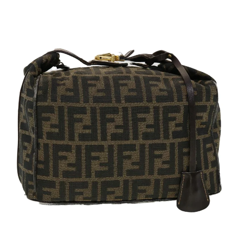 FENDI Zucca Canvas Vanity Pouch Hand Bag Nylon Brown Black  tb667