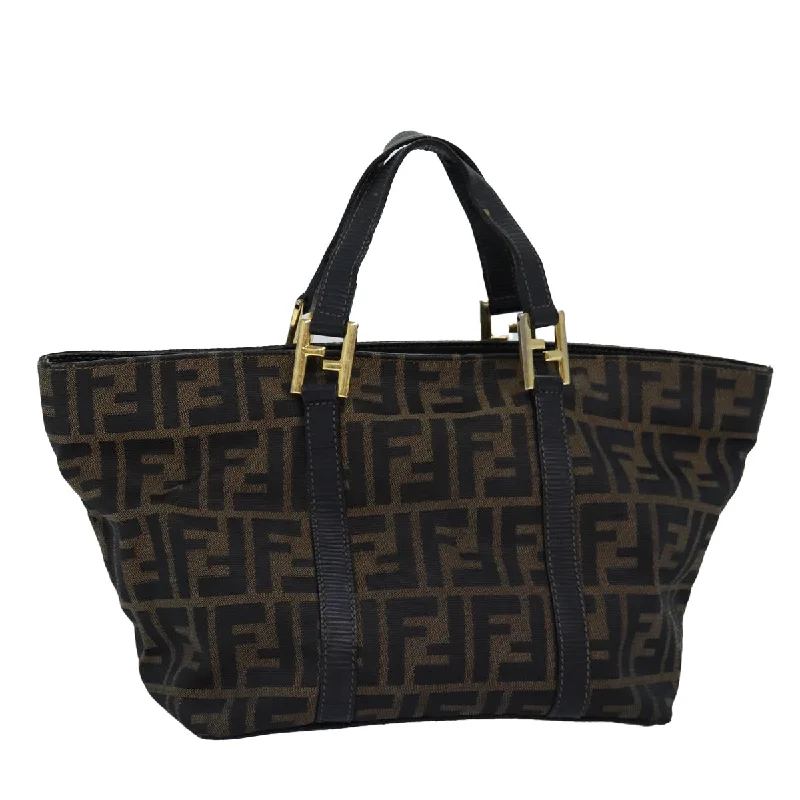 FENDI Zucca Canvas Hand Bag Brown Black  bs14328