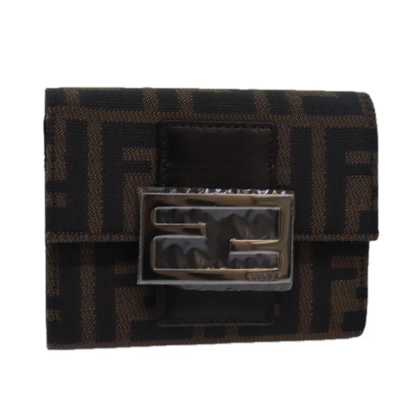 FENDI Zucca Canvas Wallet Black Brown  yk13705A