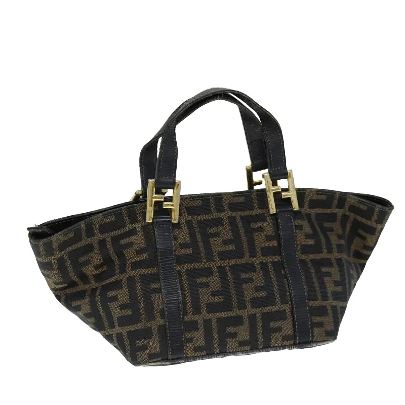 FENDI Zucca Canvas Hand Bag Brown Black  yk12658