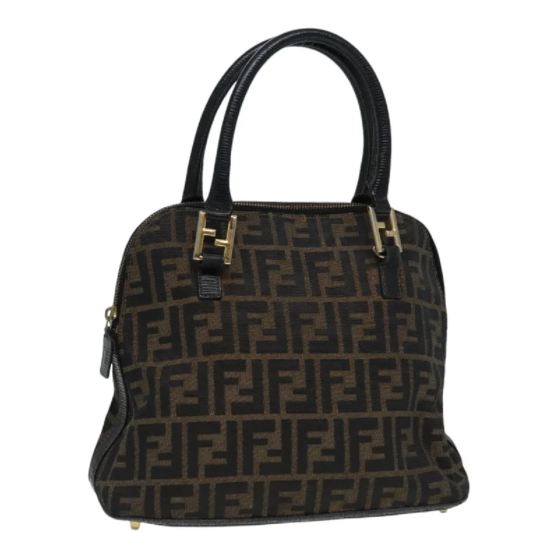 FENDI Zucca Canvas Hand Bag Brown Black gold  85463