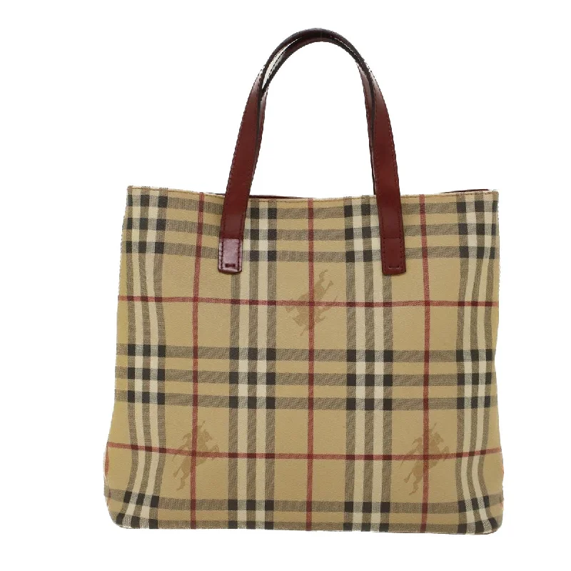 BURBERRY Nova Check Hand Bag PVC Leather Beige  47676