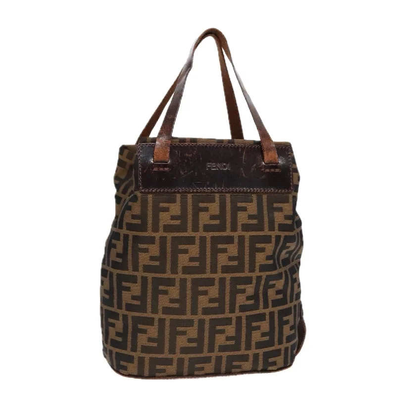 FENDI Zucca Canvas Hand Bag Brown Black Silver  92553