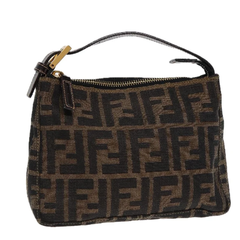 FENDI Zucca Canvas Hand Bag Brown Black gold  84622