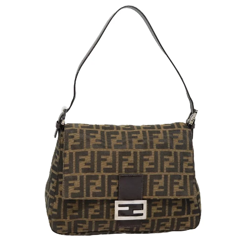 FENDI Zucca Canvas Mamma Baguette Shoulder Bag Brown Black Silver  yk14866A