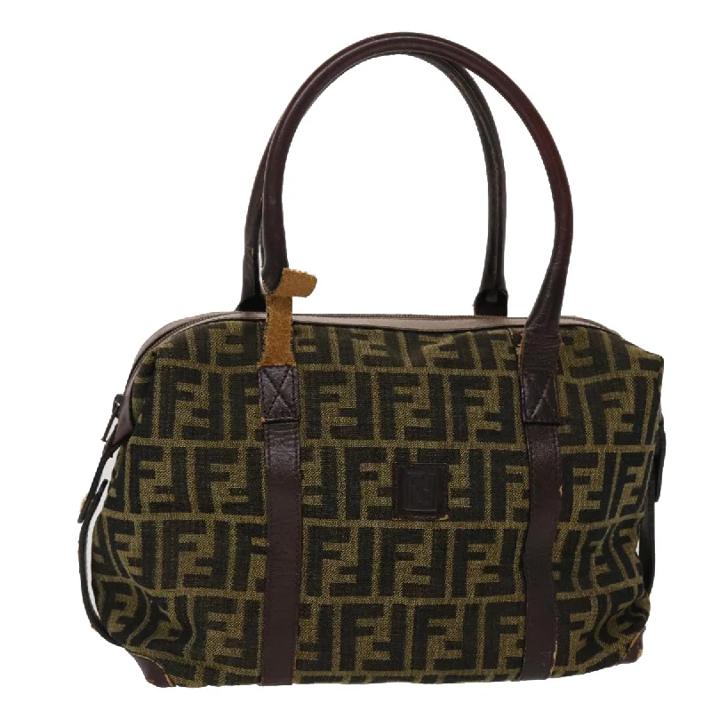 FENDI Zucca Canvas Hand Bag Vintage Brown Black  rd2368