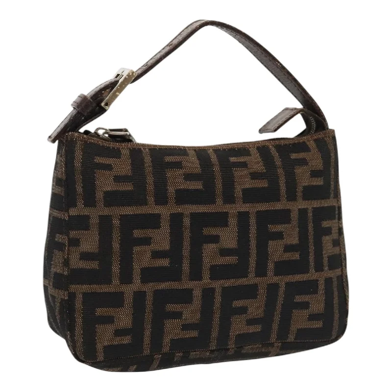 FENDI Zucca Canvas Hand Bag Brown Black Silver  92329