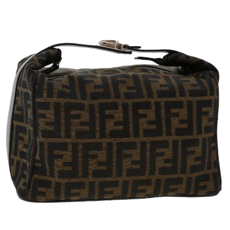 FENDI Zucca Canvas Hand Bag Nylon Brown Black  yk7887