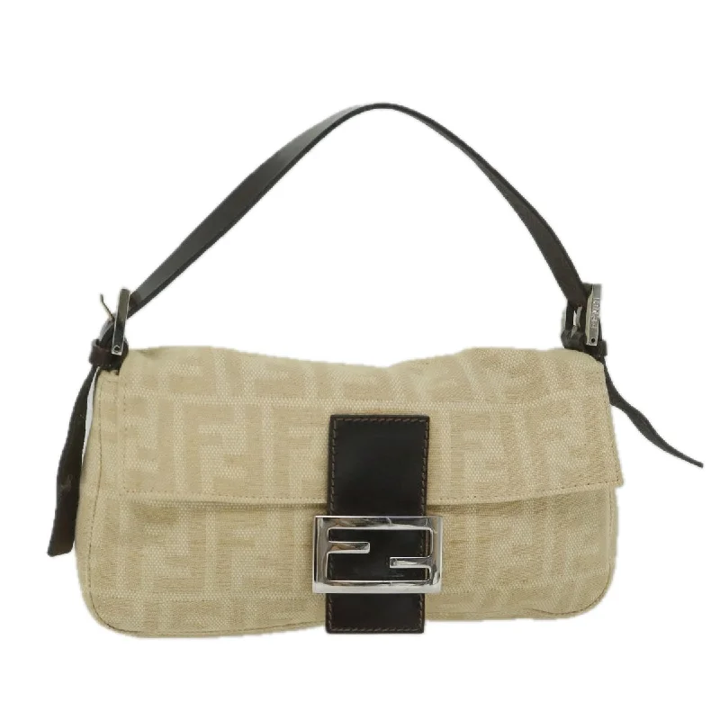 FENDI Zucca Canvas Mamma Baguette Shoulder Bag Canvas Leather Beige  60498