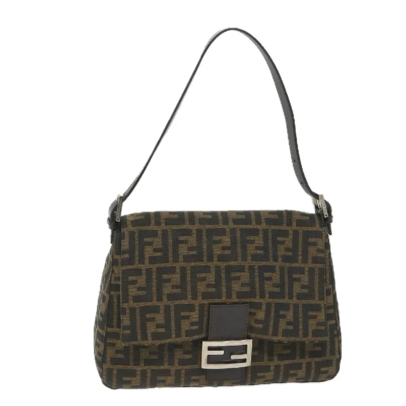 FENDI Zucca Canvas Mamma Baguette Shoulder Bag Nylon Brown  58625