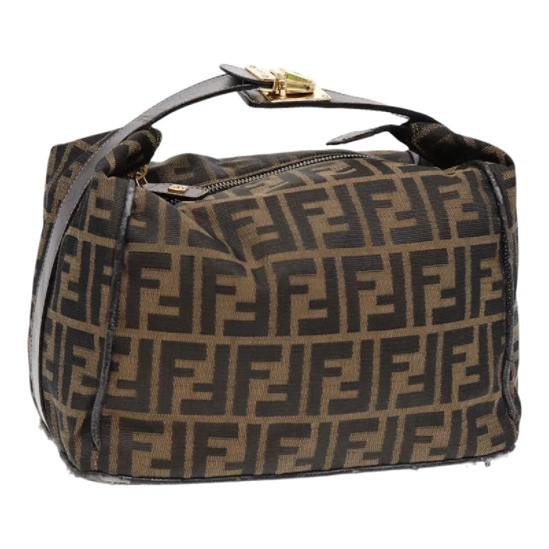 FENDI Zucca Canvas Hand Bag Brown Black gold  88079