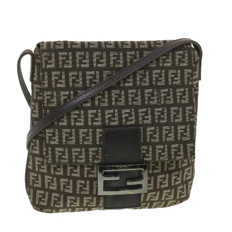 FENDI Zucchino Canvas Shoulder Bag Brown Beige  rd4369