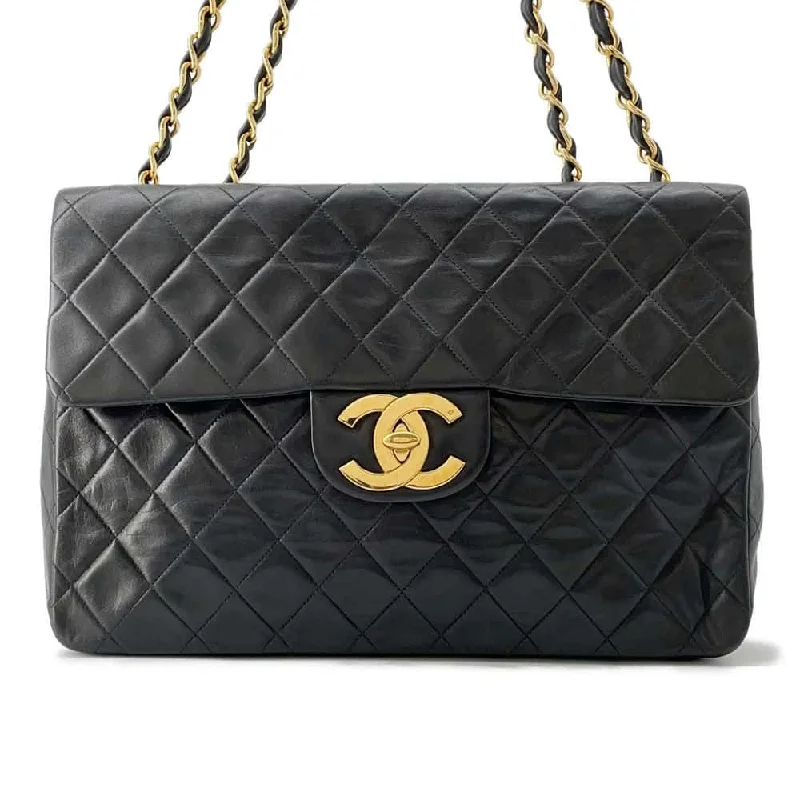 CHANEL Jumbo Matelasse ChainShoulder Bag Black Lambskin Size 34