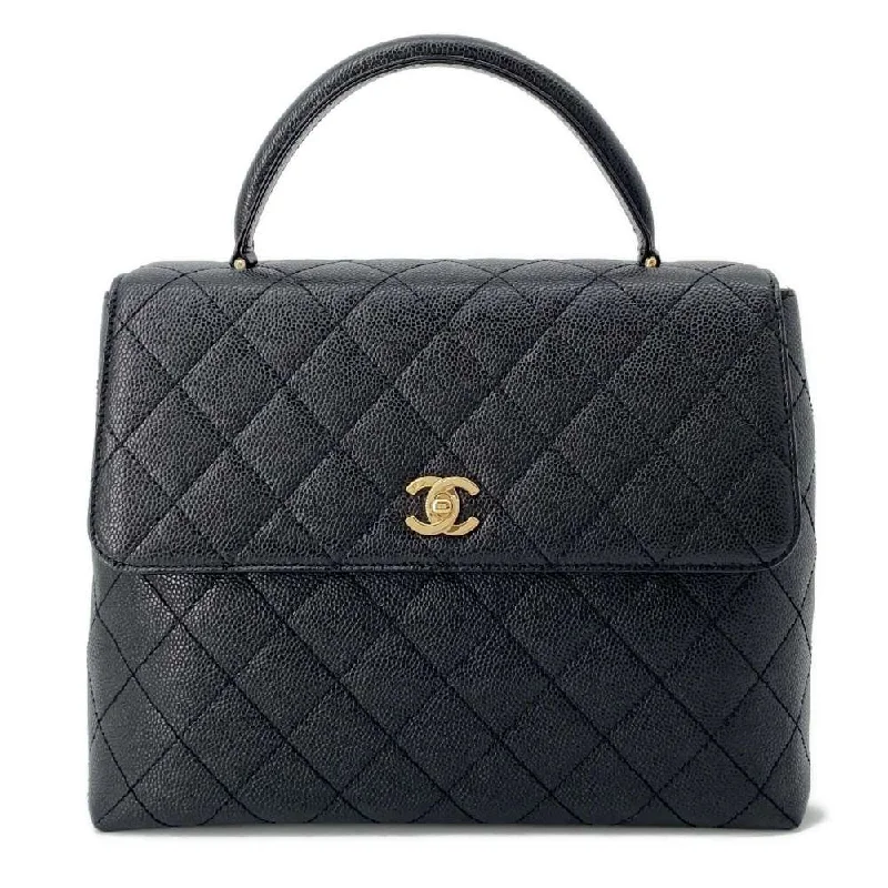 CHANEL Matelasse Top Handle Handbag Black A12397 Caviar Leather