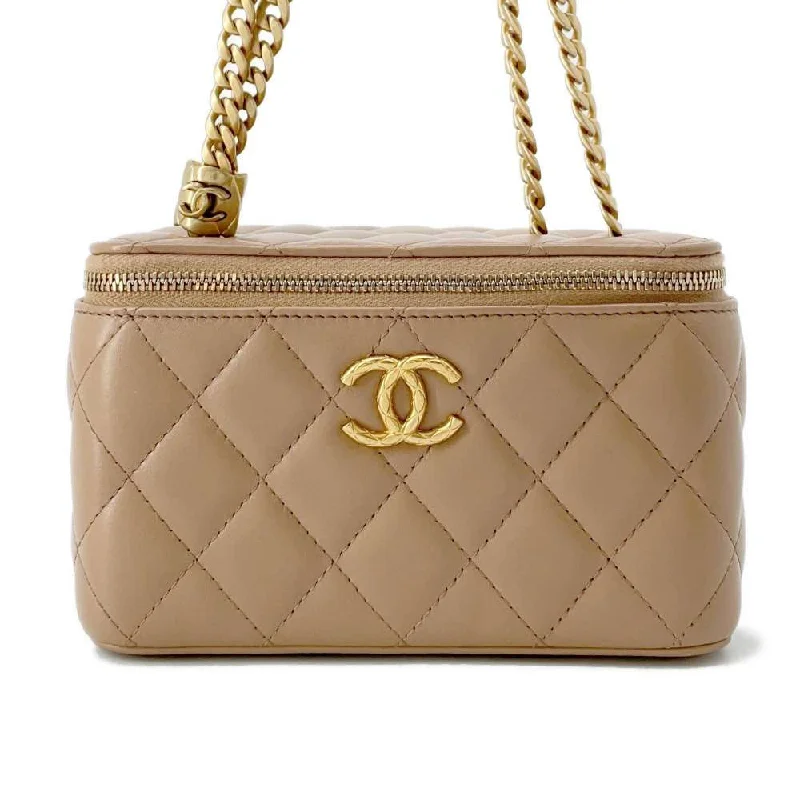 CHANEL Matelasse WChain Vanity Case Beige AP3044 Lambskin