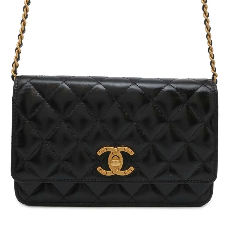 CHANEL Matelasse Chain wallet Black Shiny Lambskin