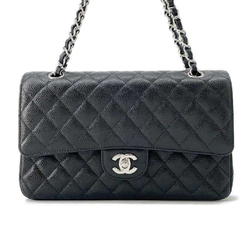 CHANEL Matelasse W Flap ChainShoulder Bag Black A01112 Caviar Leather Size 25