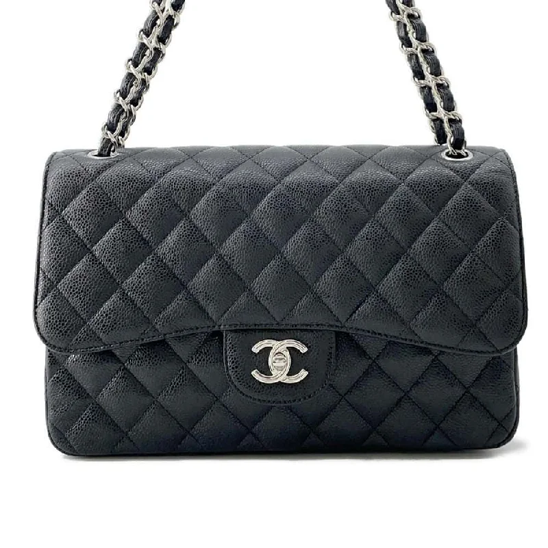 CHANEL Matelasse W Flap ChainShoulder Bag Black A58600 Caviar Leather Size 30