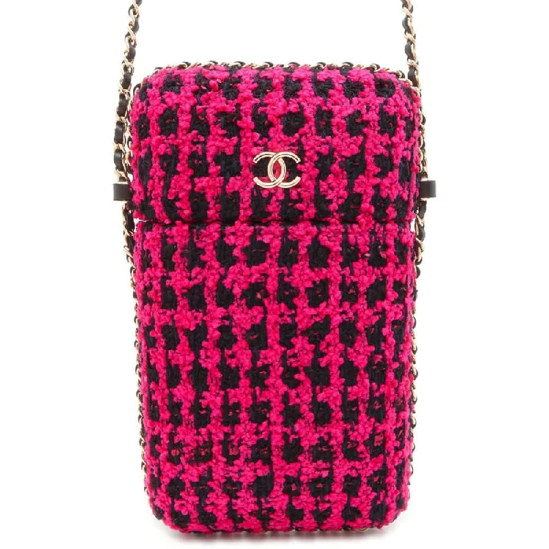 CHANEL Phone Holder ChainShoulder Bag Fuschia Pink/Black A94471 Tweed Size Black