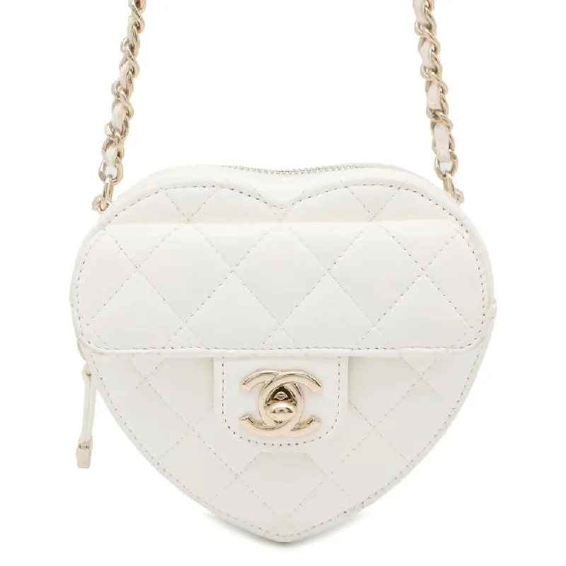 CHANEL Matelasse Heart Chain Shoulder Bag White AP2784 Lambskin