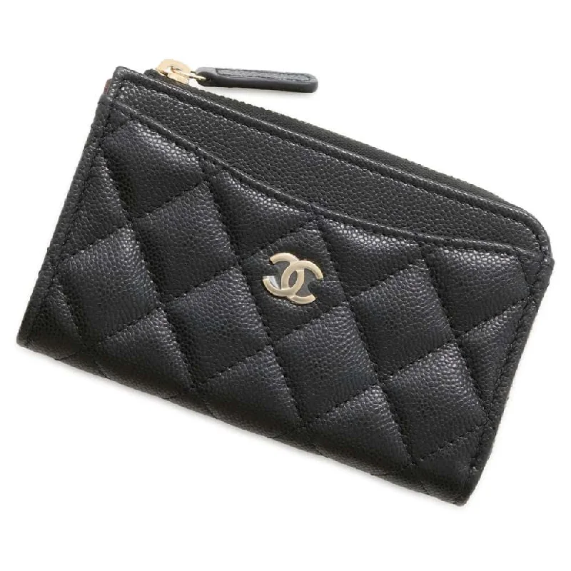 CHANEL Matelasse Classic Zip Card Coin Purse Black AP3179 Caviar Leather