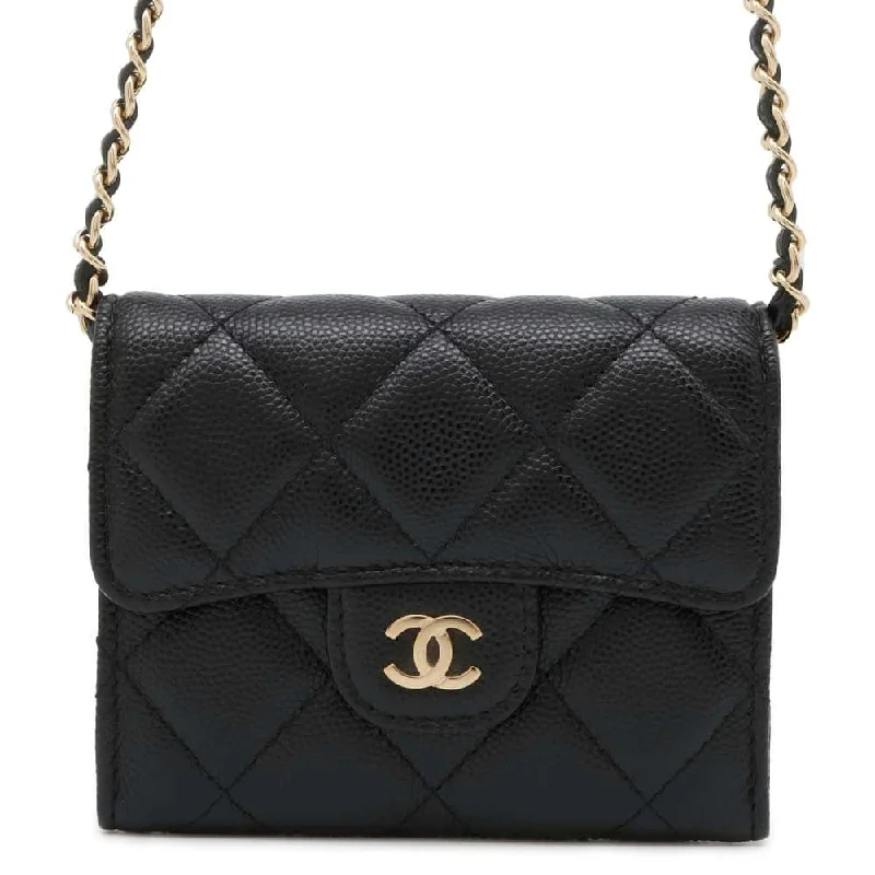 CHANEL Matelasse ChainShoulder Card Case Black AP0238 Caviar Leather