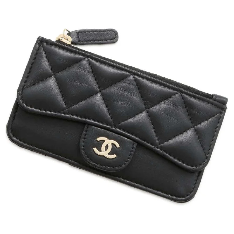 CHANEL Matelasse Classic Zip Fragment Case Black AP2570 Lambskin