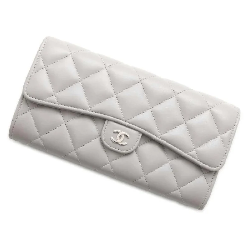 CHANEL Matelasse Classic Long Flap Wallet Gray AP0241 Lambskin