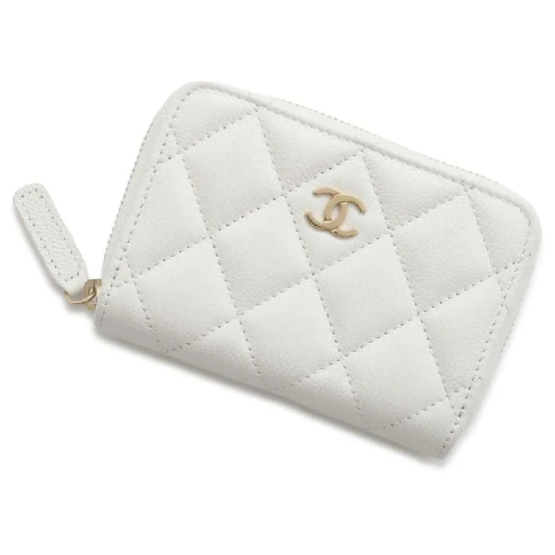 CHANEL Matelasse Classic Zip Coin Purse White AP0216 Caviar Leather